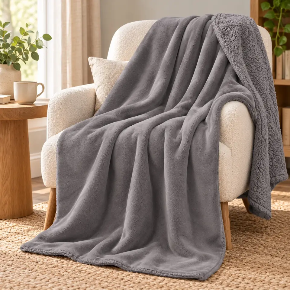ОДЕЯЛО ШЕРПА ФЛЪФИ 450 ГР./М2, 140/200, СИВО, 402С - 30.63&euro;